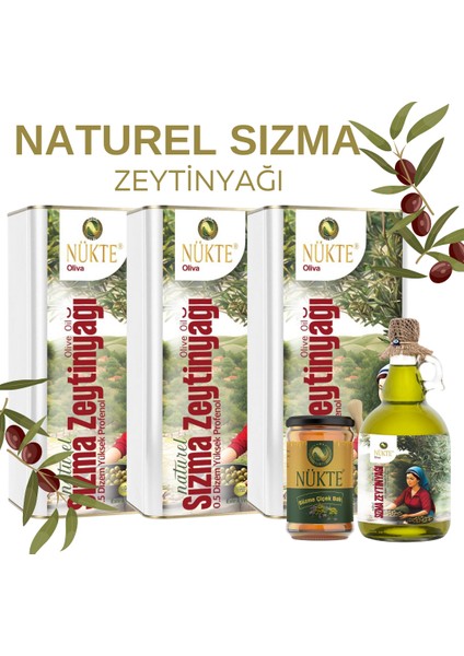 15 lt Naturel Sızma Zeytinyağı Yanında 1 lt Cam Şişe ve Süzme Bal