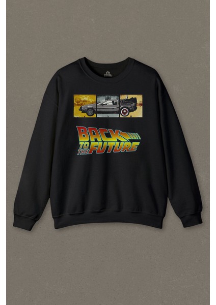 Siyah Unisex Sweatshirt Back To The Future Geleceğe Dönüş Baskılı Sweat