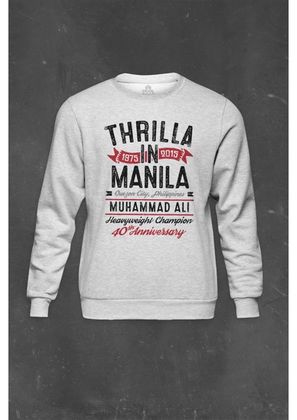 Gri Sweatshirt Boks Boxing Muhammed Ali Clay Thrilla In Manila Baskılı Unisex Sweat