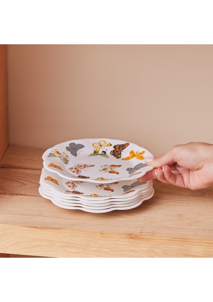 Kelebek Yeni 6 Kişilik Beyaz Opal Cam Pasta Seti 18 cm