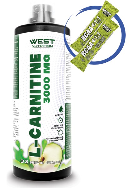 L-Karnitin 3000 Mg. 1000 Ml 33 Servis Yeşil Elma
