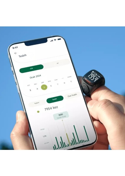 Akıllı Tesbih Zikir Yüzüğü Siyah 20 mm
