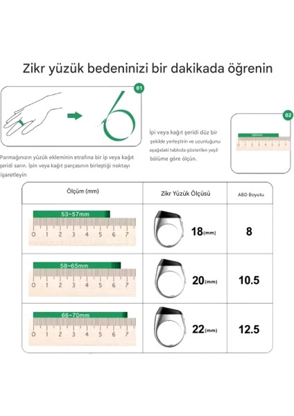 Akıllı Tesbih Zikir Yüzüğü Siyah 20 mm