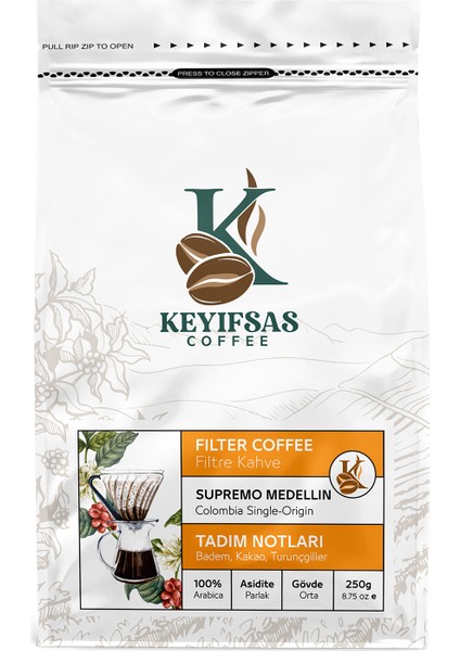 Kolombiya Supremo Medellin Filtre Kahve 250 gr