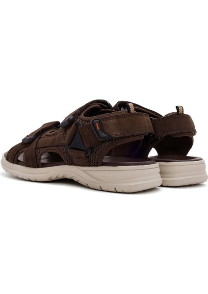 Erkek Kahverengi Bantlı Nubuk Deri Casual Sandalet 24SFD6942V3