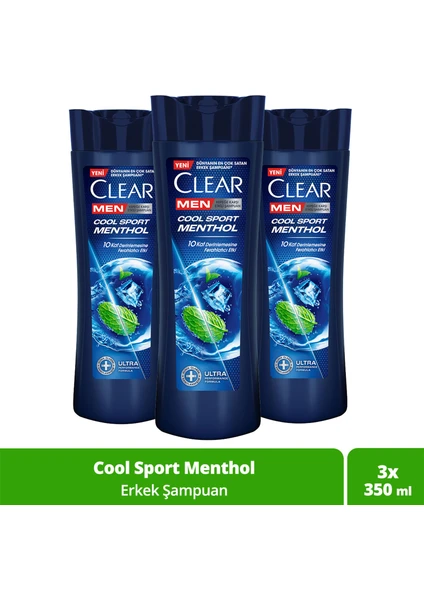 Men Kepeğe Karşı Etkili Şampuan Cool Sport Menthol Ferahlatıcı Mentol Etkisi 350 ml x3