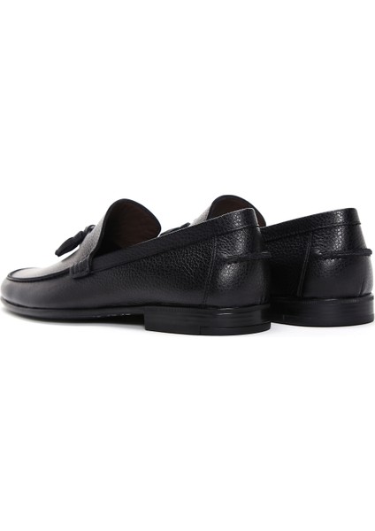 Erkek Siyah Püsküllü Deri Casual Loafer