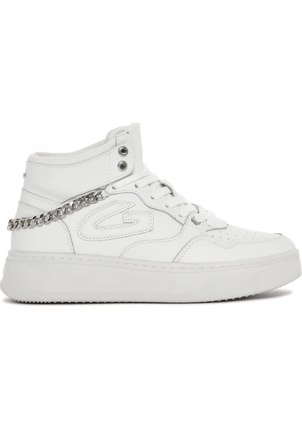 Kadın Beyaz Deri Kalın Tabanlı Bilekli Sneaker G03G100010