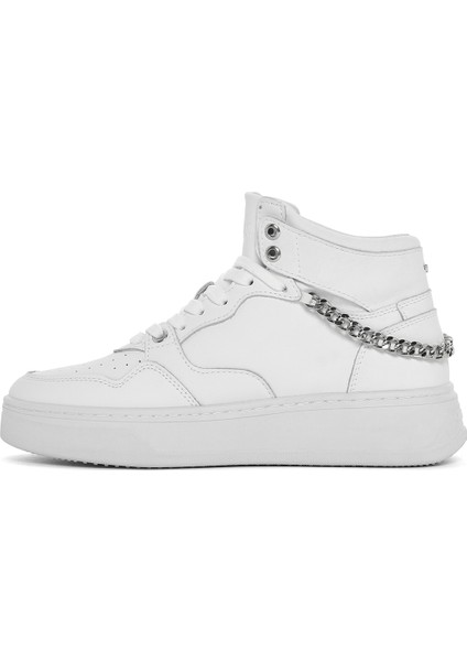 Kadın Beyaz Deri Kalın Tabanlı Bilekli Sneaker G03G100010 fiyatları