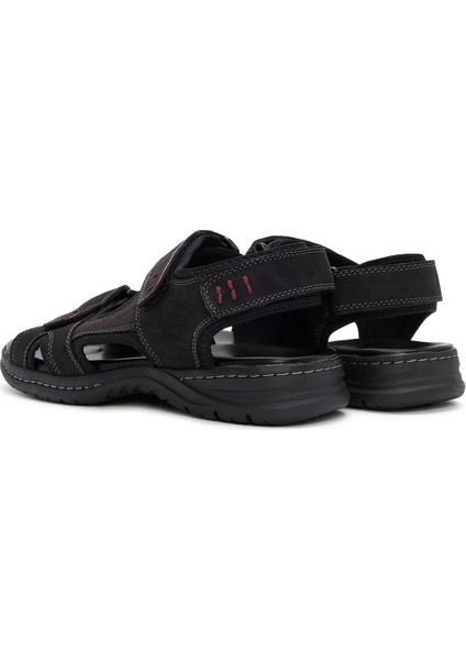 Erkek Siyah Nubuk Deri Sandalet 24SFD6941V3