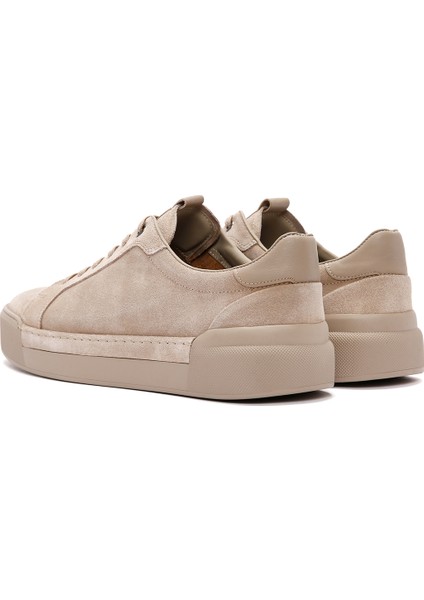 Erkek Bej Bağcıklı Deri Sneaker