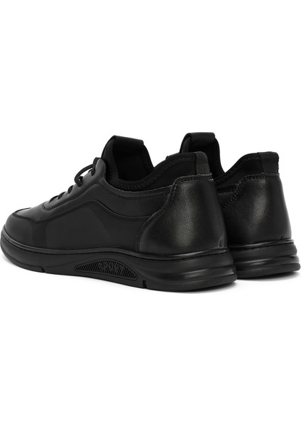 Erkek Siyah Bağcıklı Deri Sneaker 24SFD624118