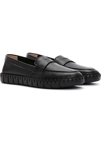 Kadın Siyah Deri Comfort Loafer modelleri