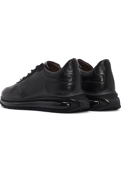 Erkek Siyah Kalın Tabanlı Bağcıklı Deri Casual Sneaker 24SFD6023FT