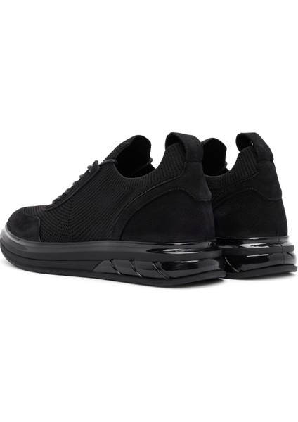 Erkek Siyah Kalın Tabanlı Bağcıklı Kumaş Sneaker 24SFD63686F