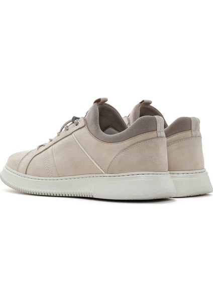 Erkek Bej Bağcıklı Nubuk Deri Sneaker