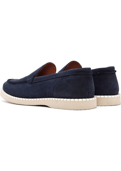 Erkek Lacivert Nubuk Deri Casual Loafer