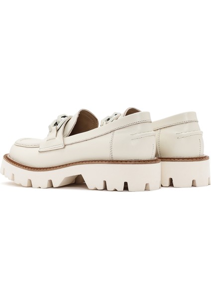 Kadın Krem Deri Maskülen Loafer