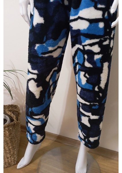 Geometrik Desenli Yumuşacık Kışlık Peluş Pijama Altı