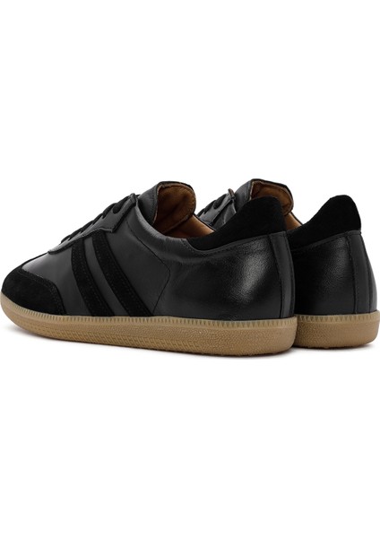 Kadın Siyah Bağcıklı Deri Sneaker 24WFD360714