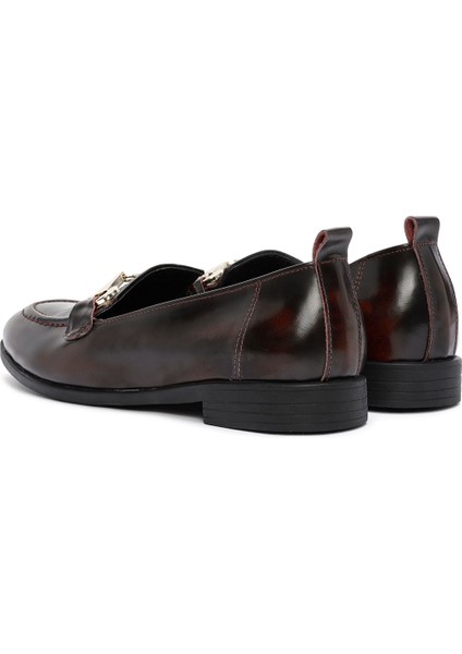 Kadın Bordo Toka Detaylı Deri Maskülen Loafer 24WFD200722