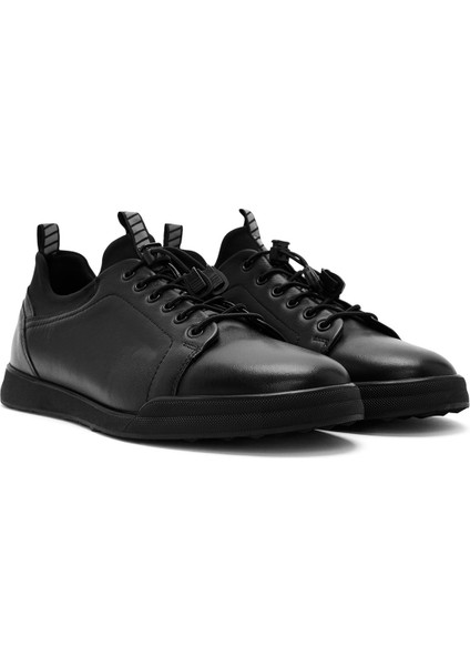 Erkek Siyah Bağcıklı Deri Sneaker 24WFD641118