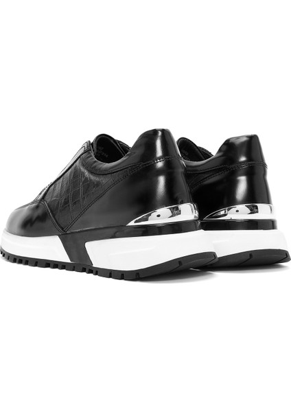 Erkek Siyah Kroko Desenli Deri Sneaker 24WFD641214