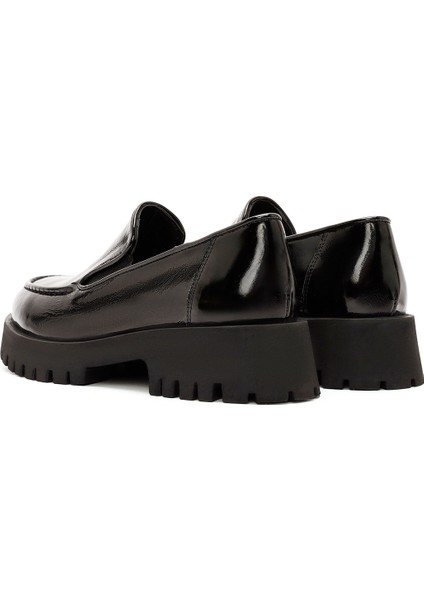 Kadın Siyah Rugan Deri Maskülen Loafer 24WFD184016