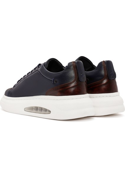 Erkek Lacivert Bağcıklı Deri Sneaker 24WFD611318