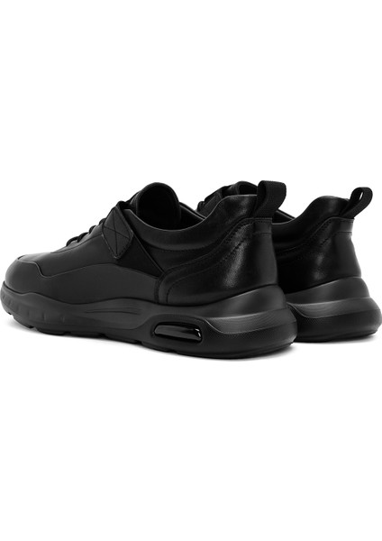 Erkek Siyah Bağcıklı Deri Casual Sneaker 24WFD690618