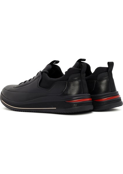 Erkek Siyah Bağcıklı Deri Sneaker 24WFD691418