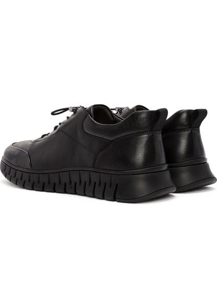 Erkek Siyah Bağcıklı Deri Casual Sneaker 24WFD692718