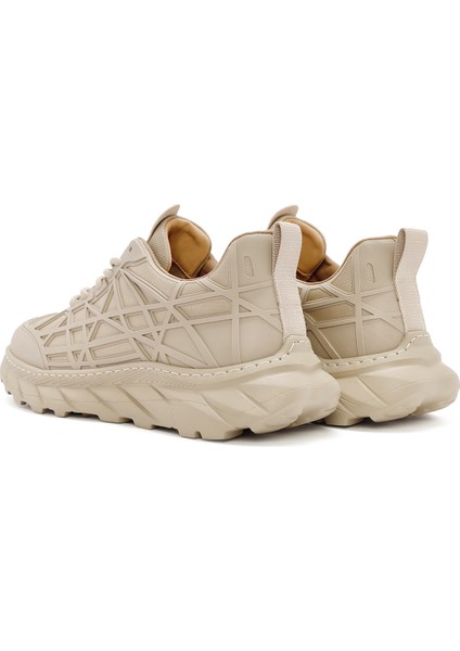 Erkek Bej Bağcıklı Kalın Tabanlı Kumaş Sneaker 24WFD690014