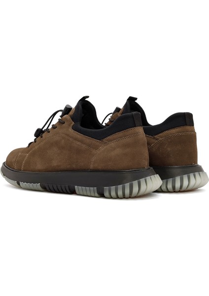 Erkek Vizon Bağcıklı Nubuk Casual Sneaker 24WFD6811V3