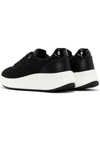 Zero Kadın Siyah Bağcıklı Kalın Tabanlı Kumaş Sneaker 24WFD43066F