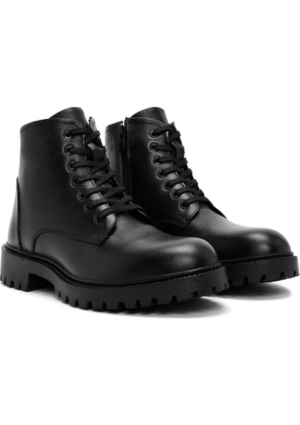 Erkek Siyah Fermuarlı Deri Casual Bot 24WFD680018