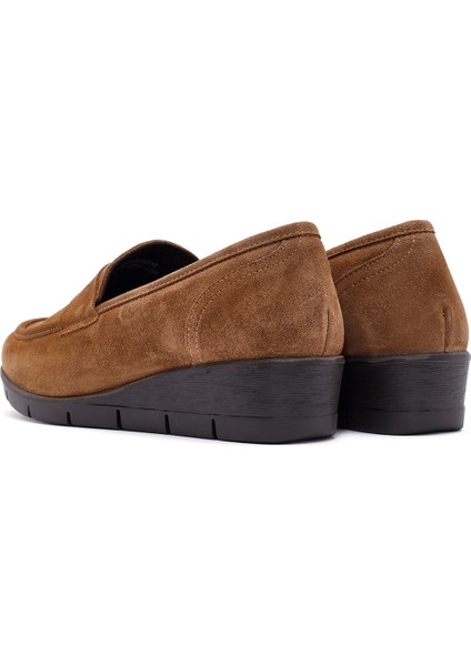 Kadın Taba Dolgu Topuklu Süet Deri Comfort Loafer 24Wfd236910