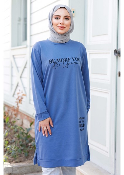 More You Baskı Tunik 1285 - Indigo