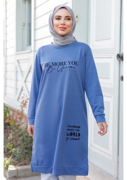 More You Baskı Tunik 1285 - Indigo