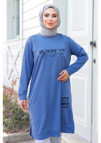 More You Baskı Tunik 1285 - Indigo