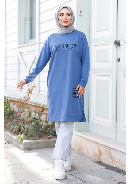 More You Baskı Tunik 1285 - Indigo