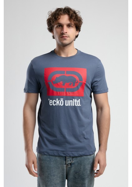 Harrıs Lacivert Bisiklet Yaka Baskılı Standard Fit Erkek Tshirt