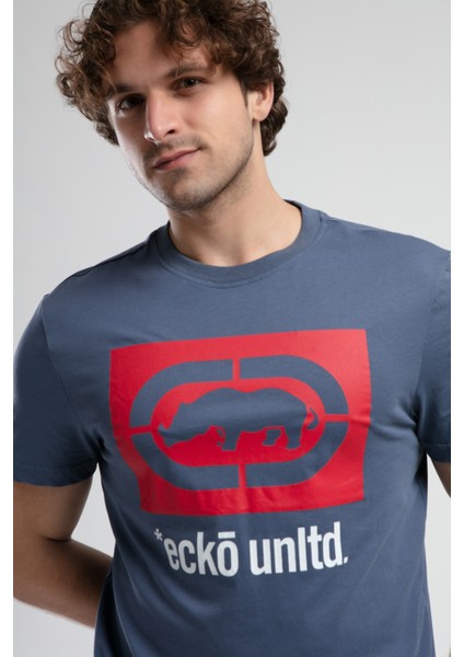 Harrıs Lacivert Bisiklet Yaka Baskılı Standard Fit Erkek Tshirt