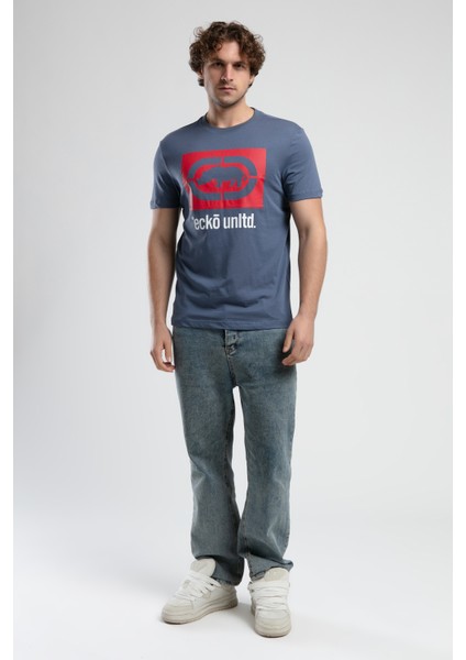 Harrıs Lacivert Bisiklet Yaka Baskılı Standard Fit Erkek Tshirt