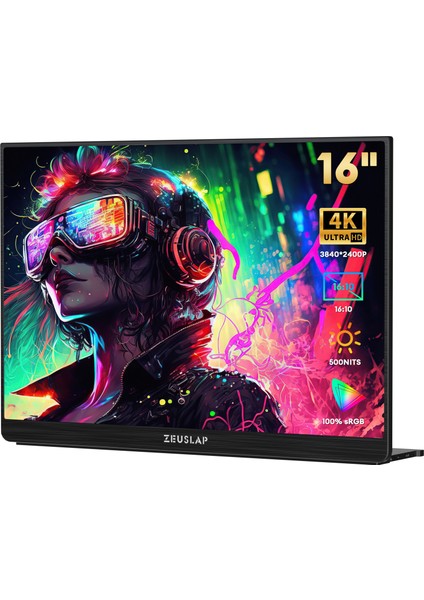 P16KF 16'' 3840X2400P 60Hz 4K UHD IPS Panel Type-C, Ultra Ince Taşınabilir Monitör (ZL-P16KF)