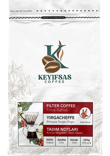 Etiyopya Yirgacheffe Grade (1) Filtre Kahve 250 gr