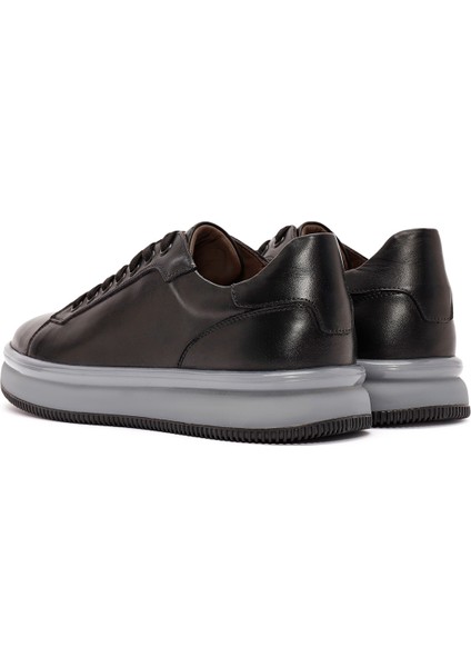 Erkek Siyah Bağcıklı Deri Sneaker 24WFD603818