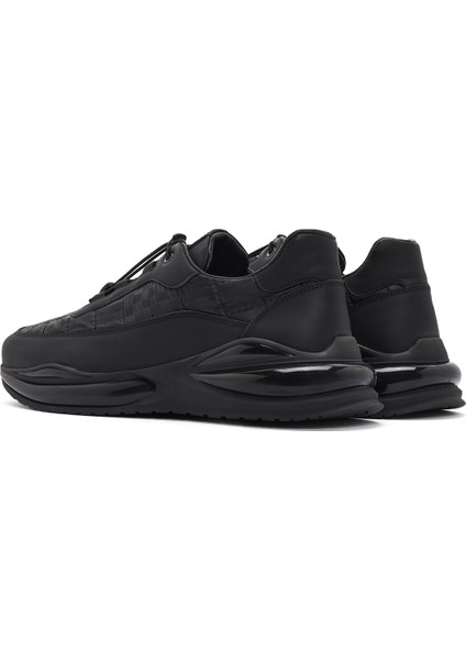 Erkek Siyah Bağcıklı Deri Casual Sneaker 24WFD642614