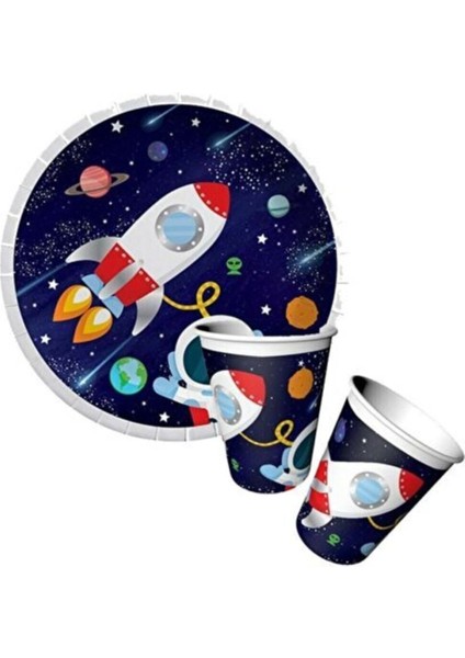 Doğum Günü Uzay Tabak Bardak Set 8 Li