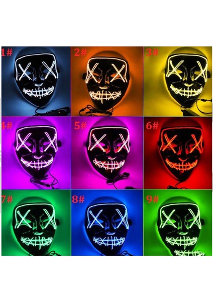 Hallowen LED Işıklı Neon Parti Maske 3 Modlu Parti Eğlence Maskesi Yılbaşı